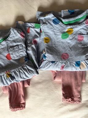 Mini Boden Light Blue Polka Dot dress and legging set lot of 2 sets